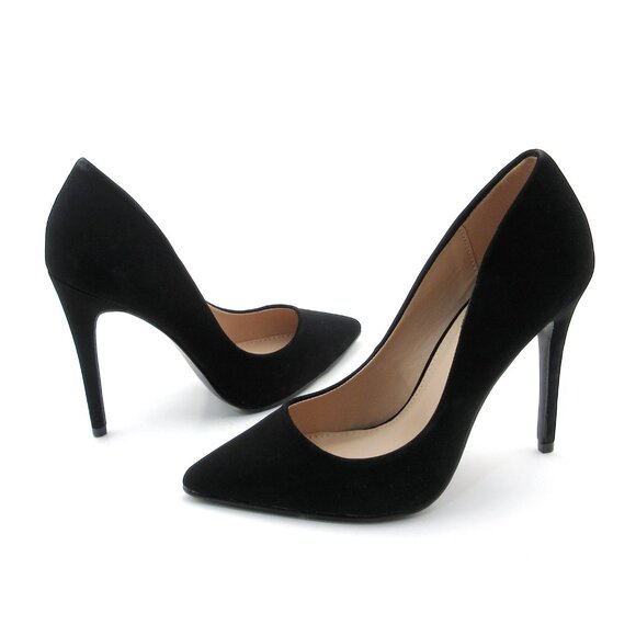LURNYET BLACK NUBUCK Women Pointed-Toe Pumps with Stiletto 4 inch Heels - Picture 4 of 5